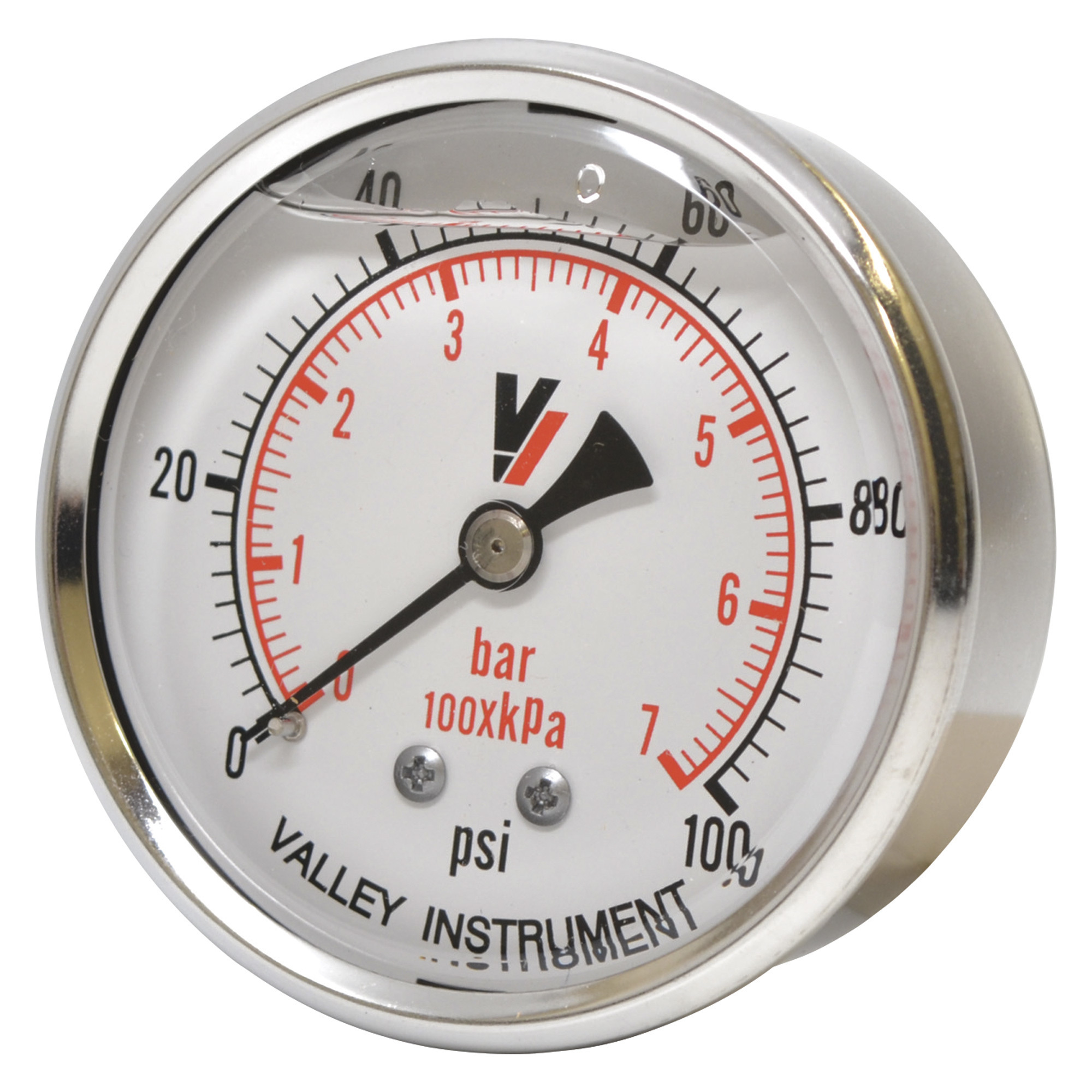 Valley Industries, 2.5in. Back Mt Gauge 100PSI, Case Material Stainless Steel, Min. Operating Pressure 0 PSI, Max. Operating Pressure 100 PSI, Model# 2240GXB100